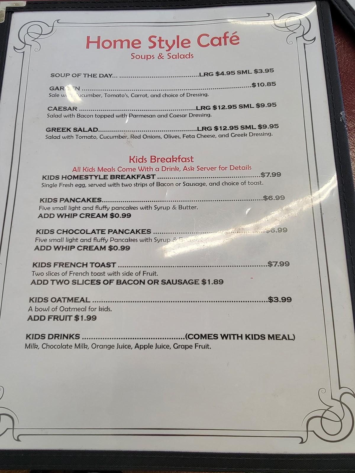 Menu at Homestyle Cafe, Bracebridge, 500 Muskoka District Road 118 West