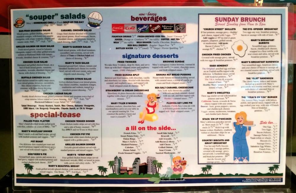 Menu at Hamburger Mary's restaurant, Orlando
