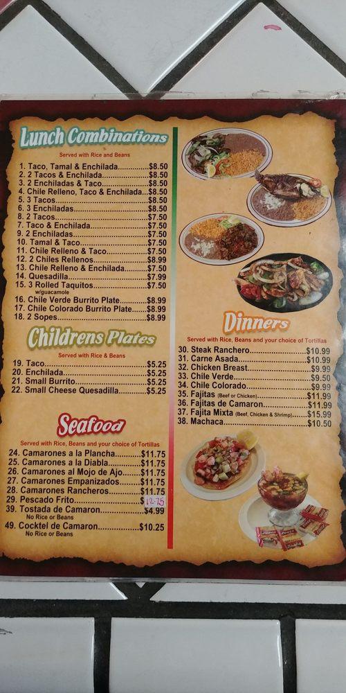 Menu at Rocio's Mexican Restaurant, Fresno