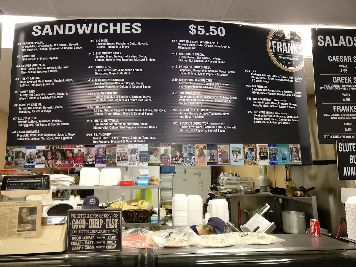 Menu at Franks Catering & Baked Goods restaurant, Ottawa, 283 Greenbank Rd