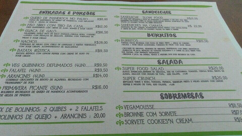 Menu at GreenGo Vegetarian fast food, Curitiba