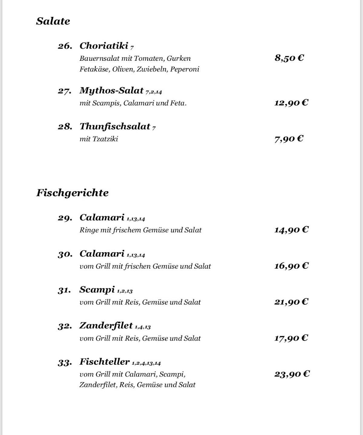 Speisekarte von Mythos restaurant, Aschau am Inn