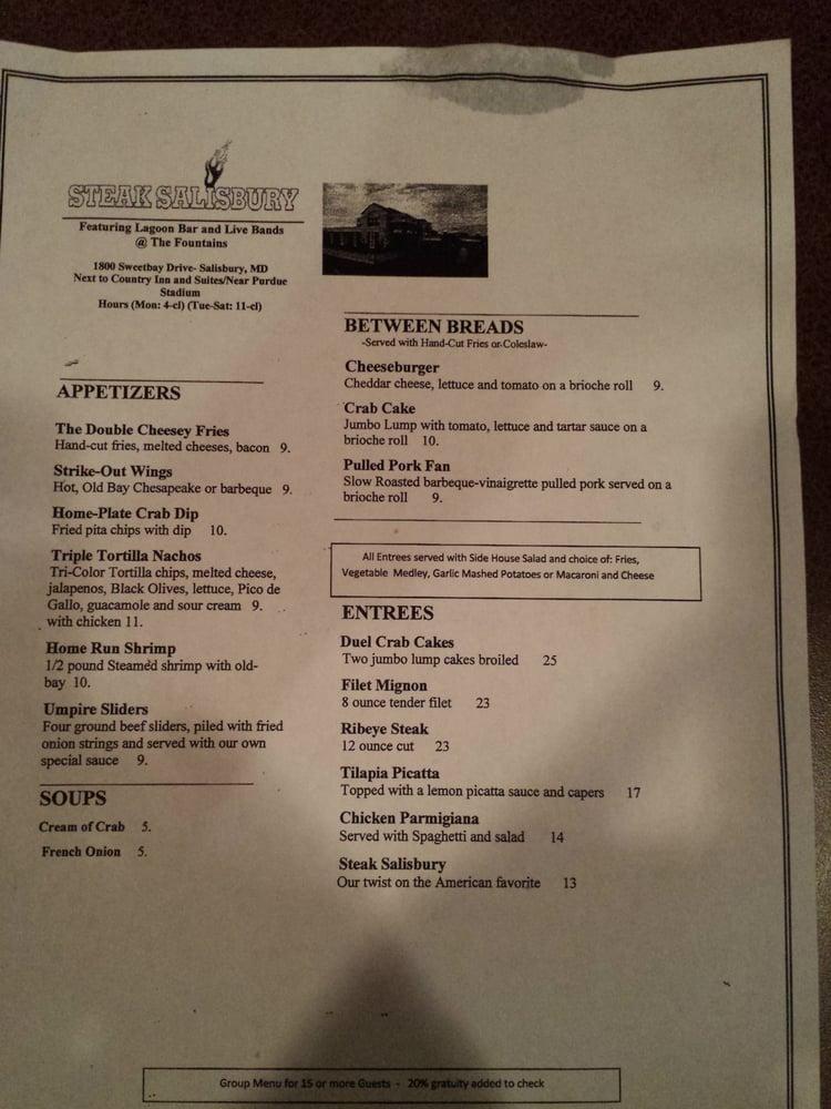 Menu at Steak Salisbury steakhouse, Salisbury, Sweetbay Dr