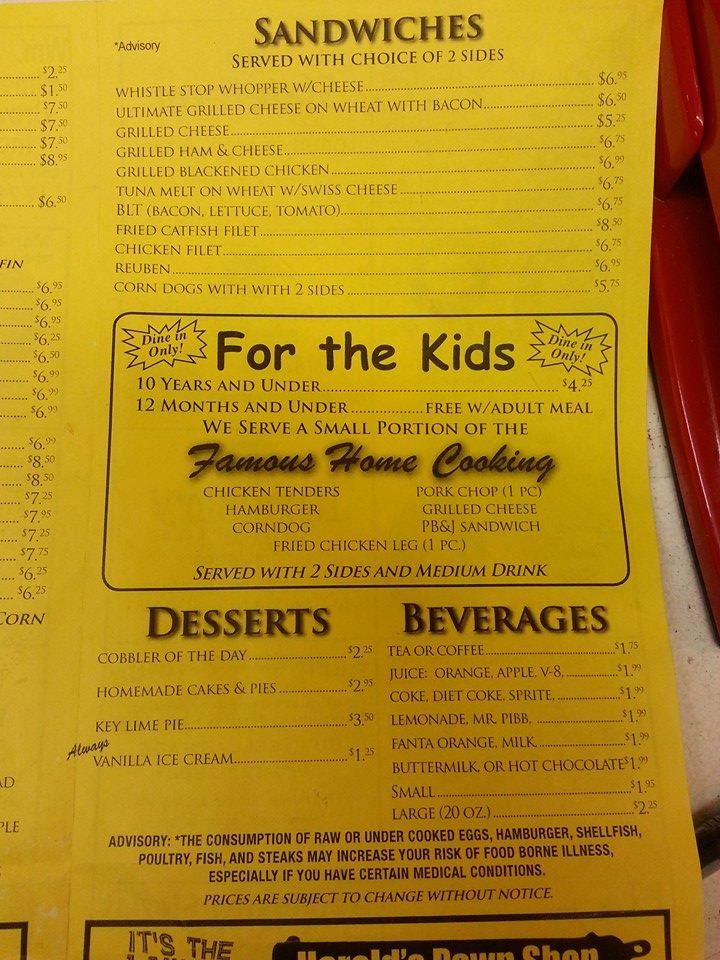 Menu at Whistle Stop Cafe in Kennesaw, Kennesaw
