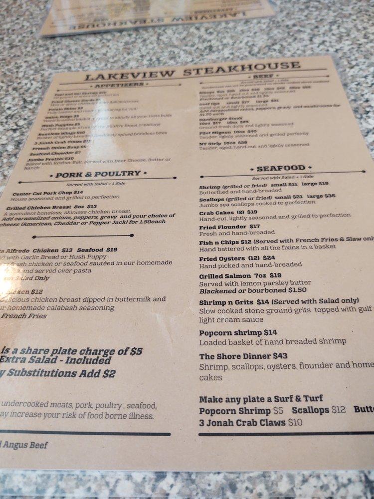 Menu at Lakeview The Dam Restaurant, Greer