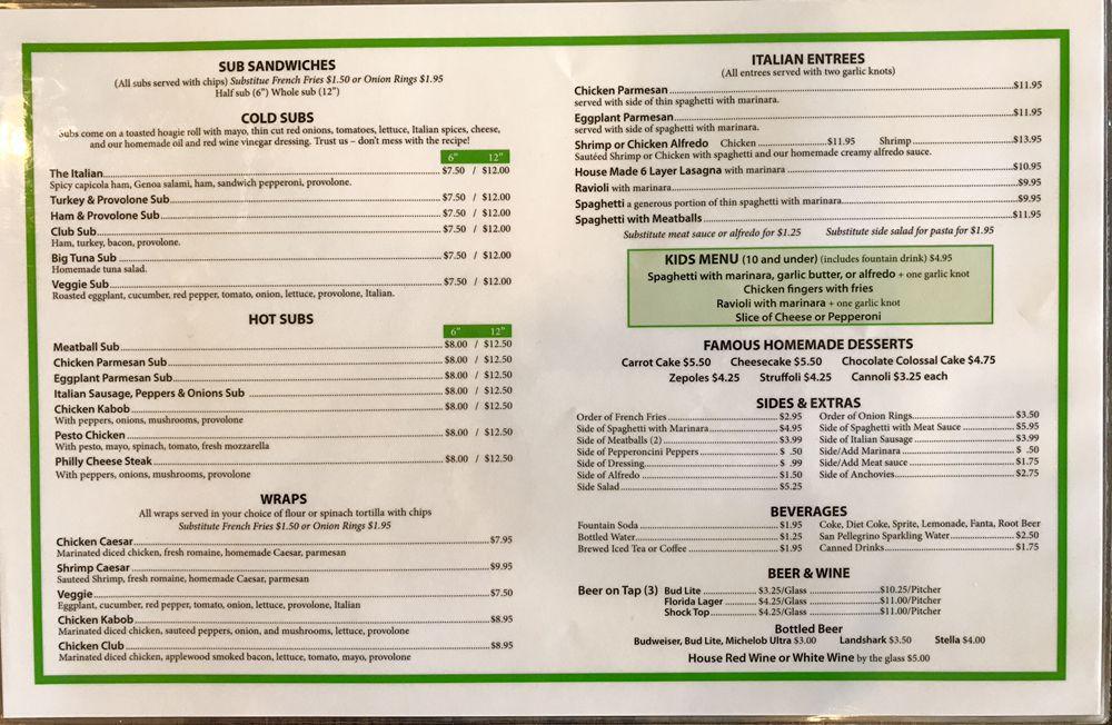 Menu at Oceanside Pizza Melbourne Beach Florida pizzeria, Melbourne