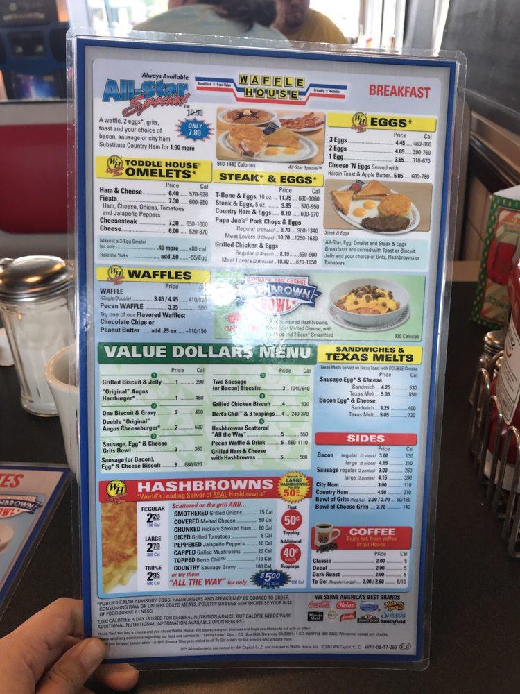 Menu at Waffle House restaurant, Pensacola, N 9th Ave