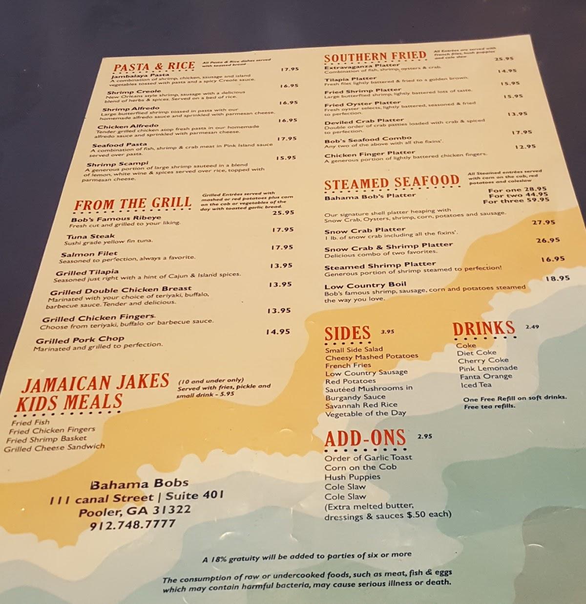 Menu At Bahama Bobs Pub And Bar Pooler 6718