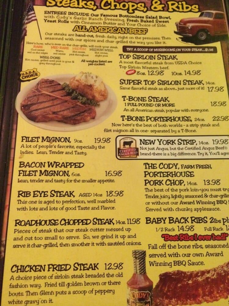 Menu At Cody's Original Roadhouse- Bay Pines Steakhouse, Seminole, Park 