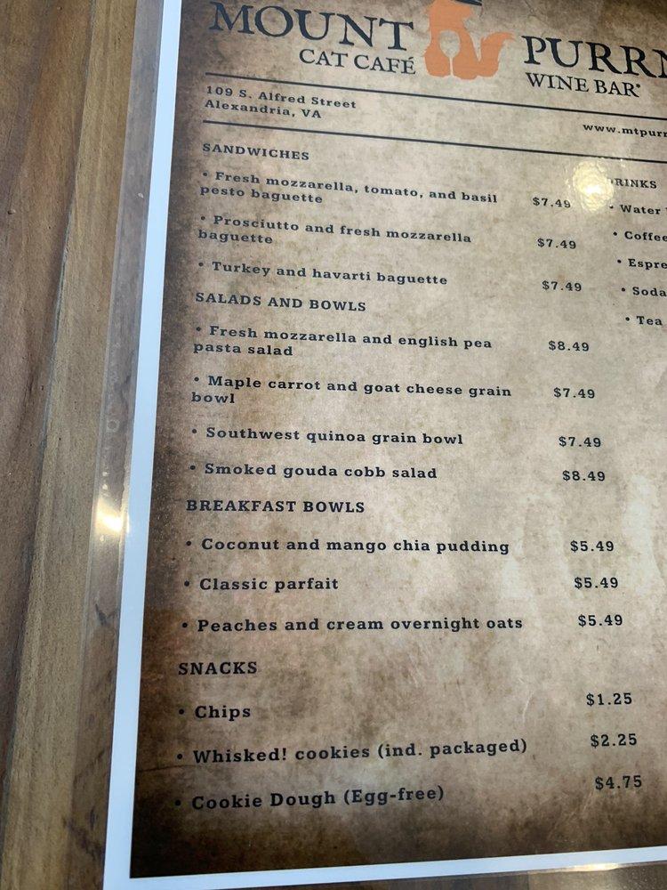 Menu at Mount Purrnon Cat Café + Wine Bar, Alexandria