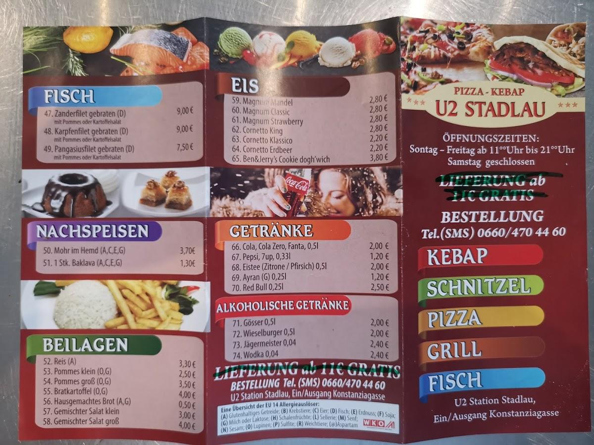 Menu at Pizza Kebap U2 Stadlau, Vienna
