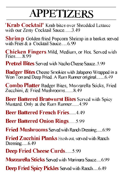 Menu at Rum Runner Lounge Wed. pub & bar, Las Vegas, E Tropicana Ave 7