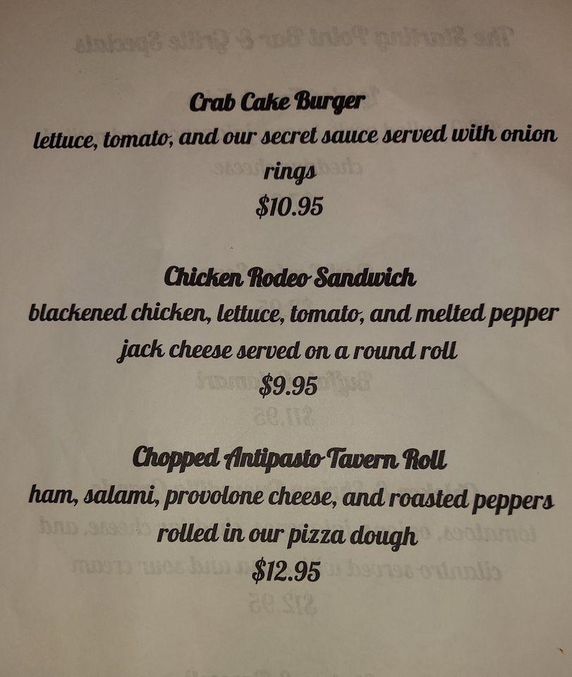 Menu at Starting Point Bar & Grill, Bayonne
