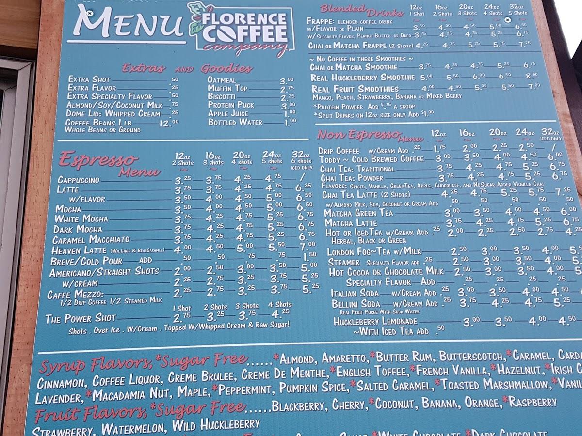 Menu at Florence Coffee Co. cafe, Helena, E Custer Ave