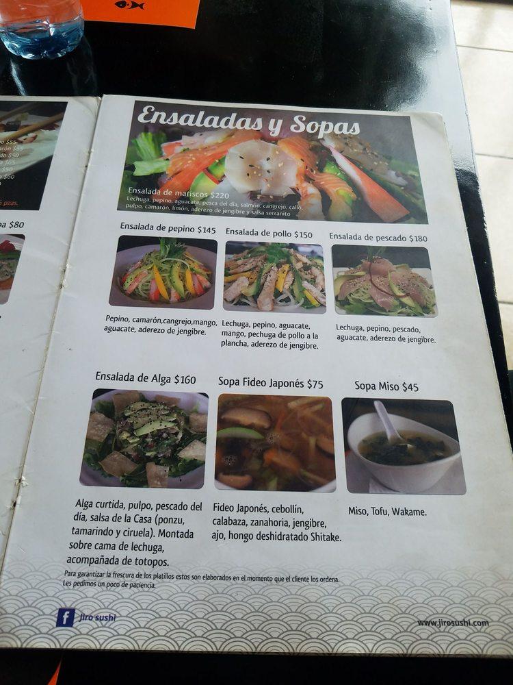 Carta del restaurante Jiro Sushi, La Paz, Alvaro Obregon 210