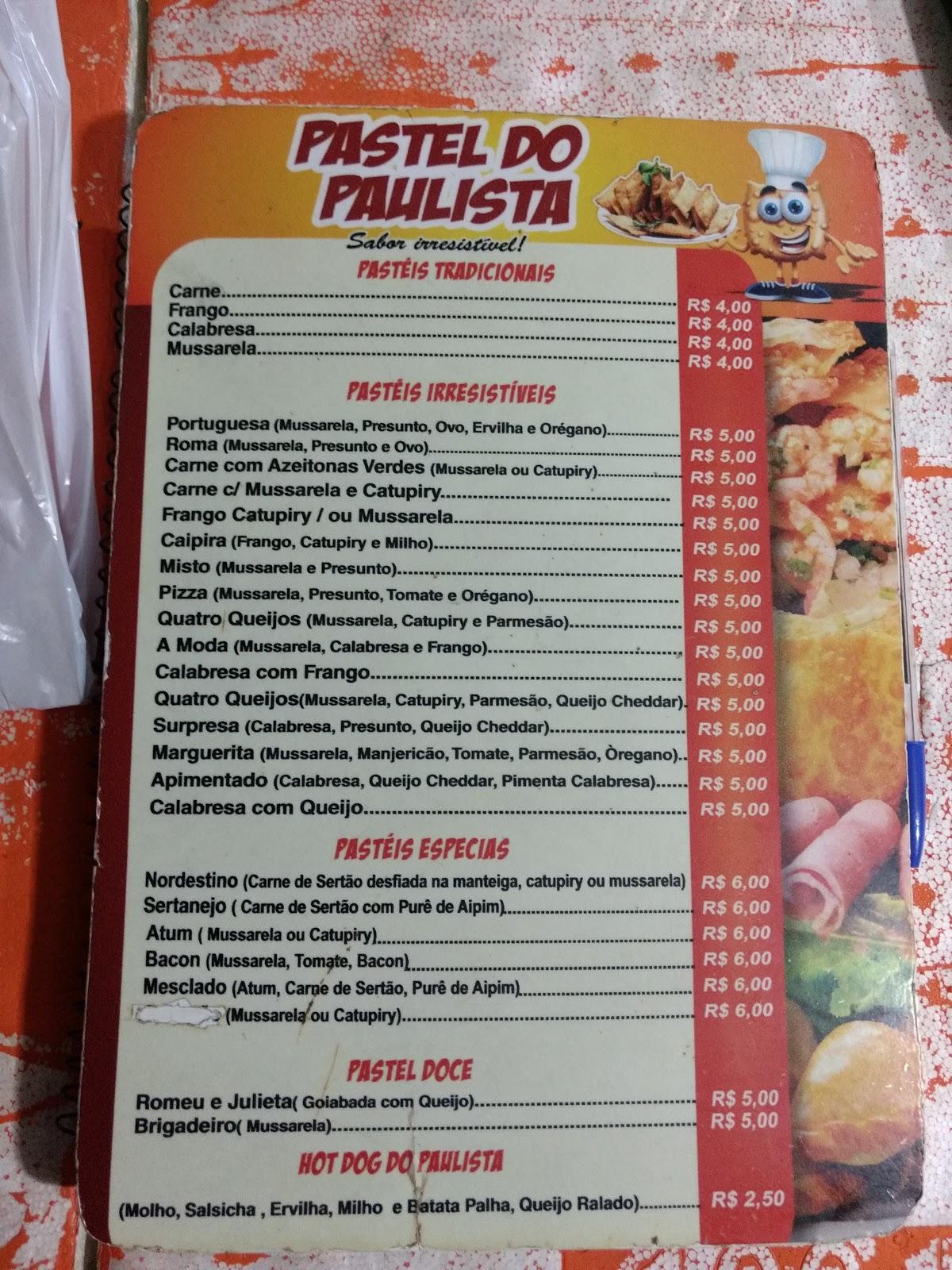 Pastel Do Paulista cardápio