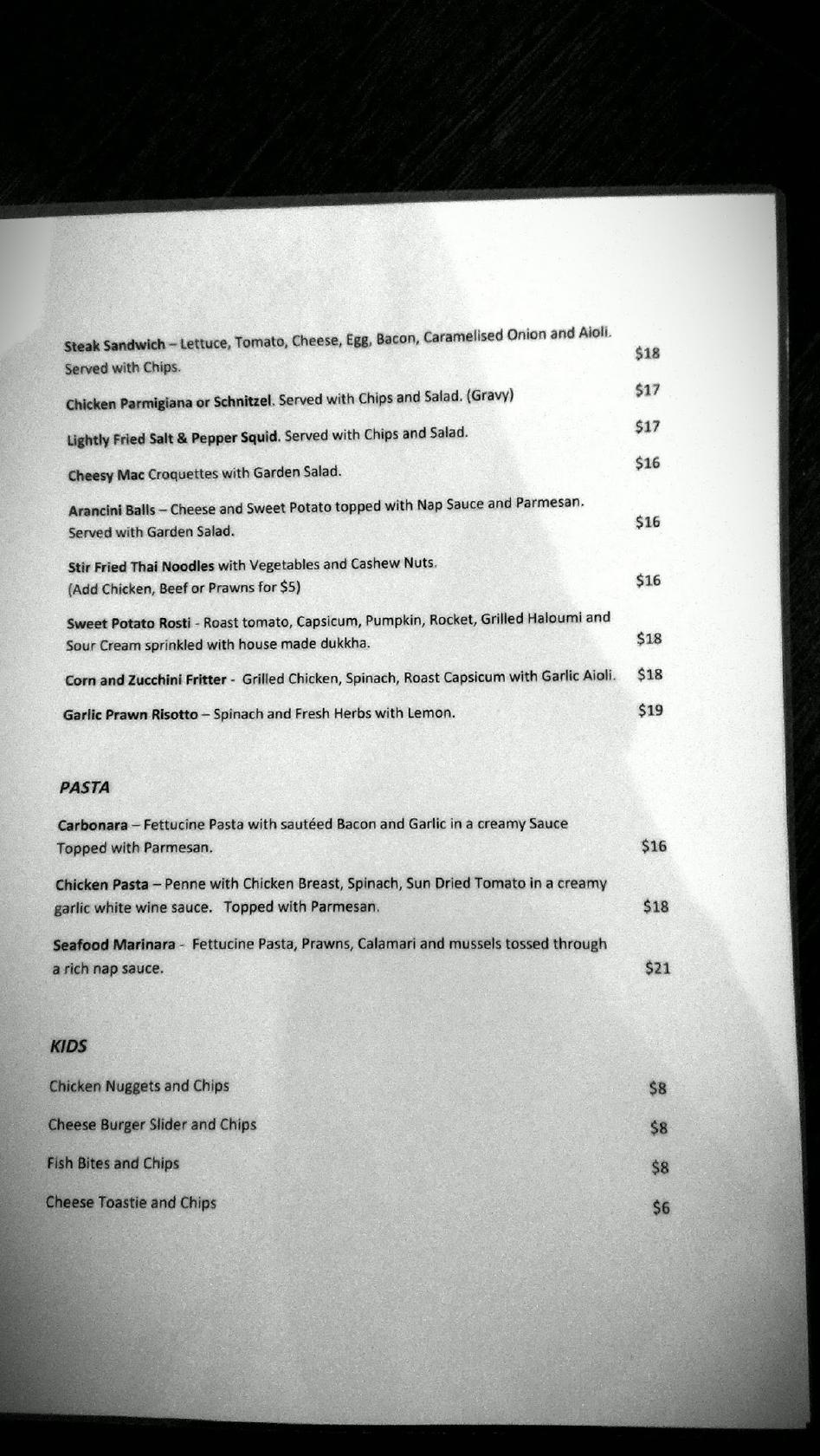 Menu at Two Black Sheep Cafe, Mildura