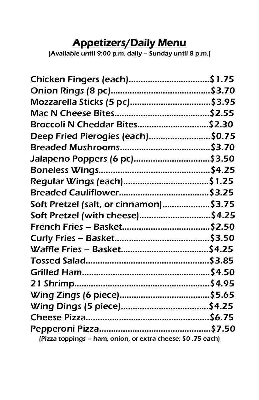 Menu at Middleburg Moose Lodge 1229 pub & bar, Middleburg