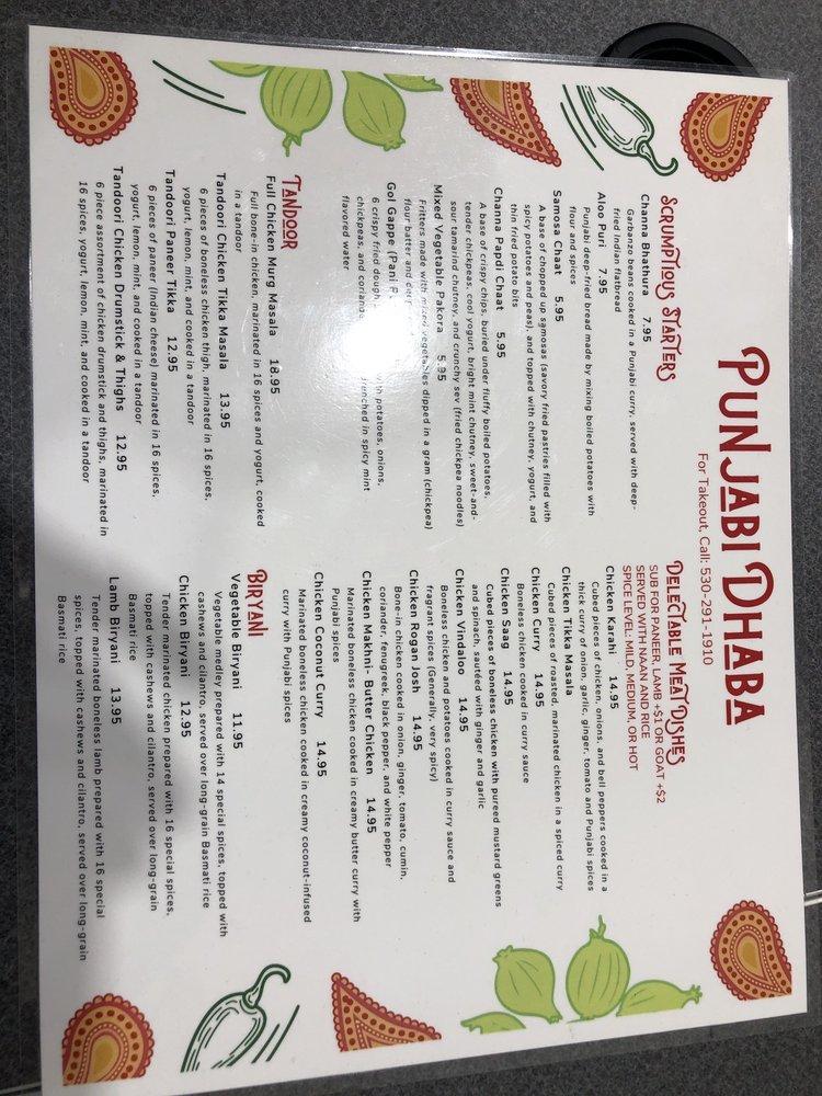 Menu at Yreka Punjabi Dhaba restaurant, Yreka