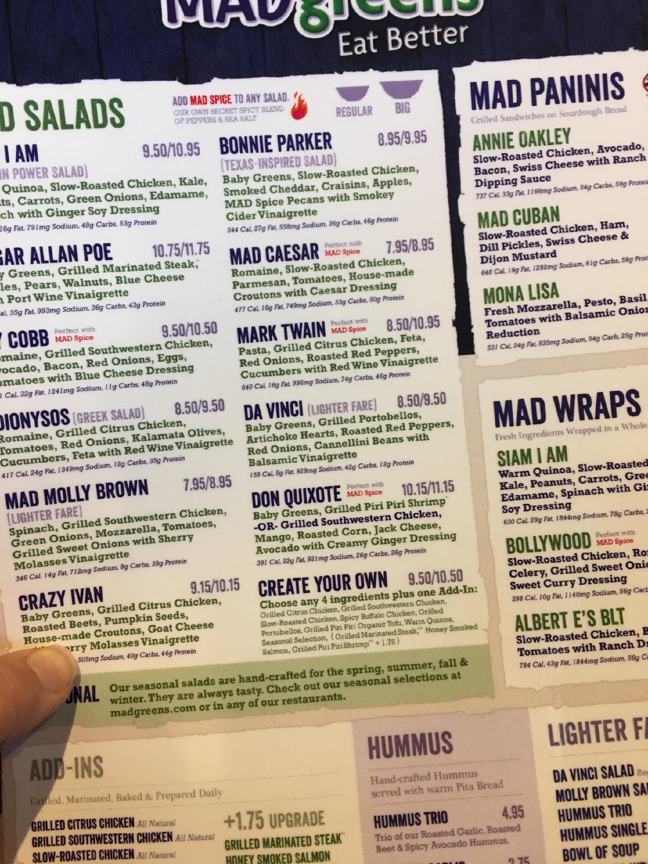 Menu at MAD Greens Round Rock pub & bar, Round Rock, 455 University