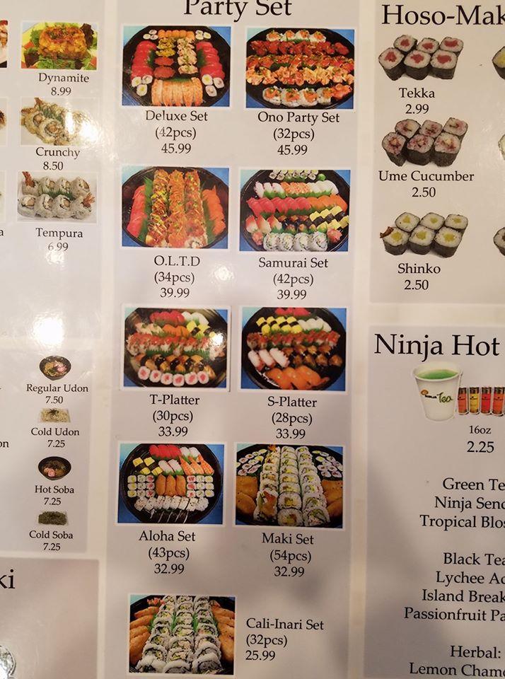 Menu at Ninja Sushi restaurant, Kapolei