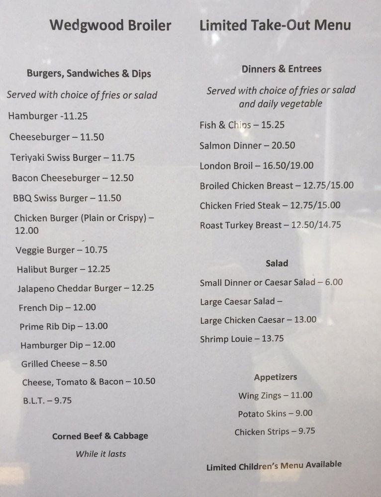 Menu At Wedgwood Broiler Steakhouse, Seattle