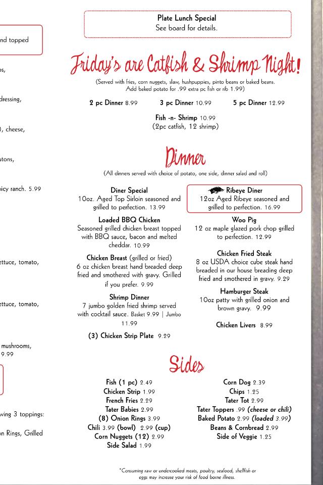 Menu at Stroud's Diner restaurant, Mayflower, 558 AR-365