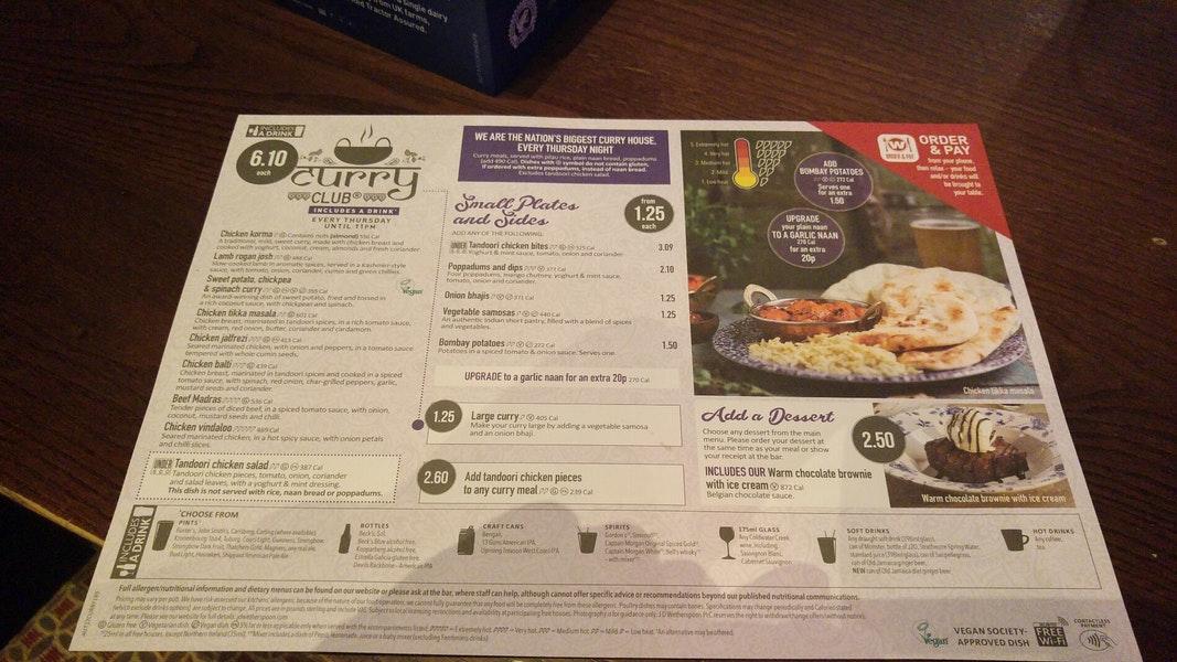 Menu at The Royal Enfield JD Wetherspoon pub & bar, Redditch