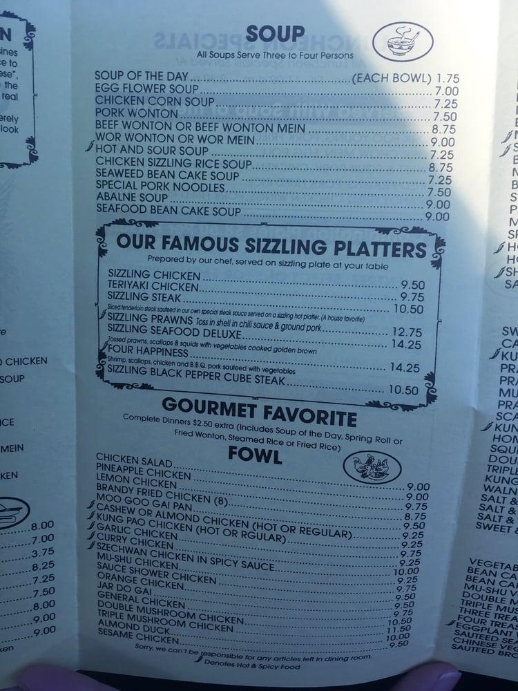 Menu at Chinese Garden Restaurant, Yuba City