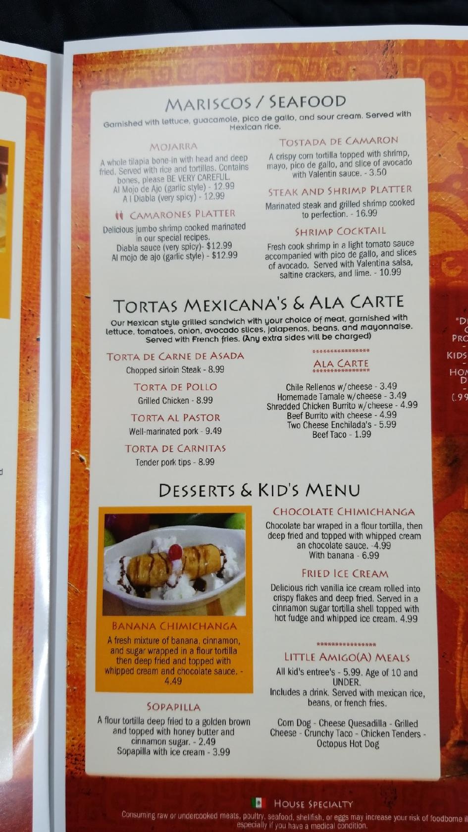 Menu at El Ranchero Loco restaurant, Pigeon Forge