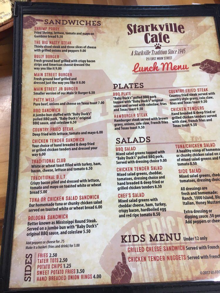 Menu at Starkville Cafe, Starkville