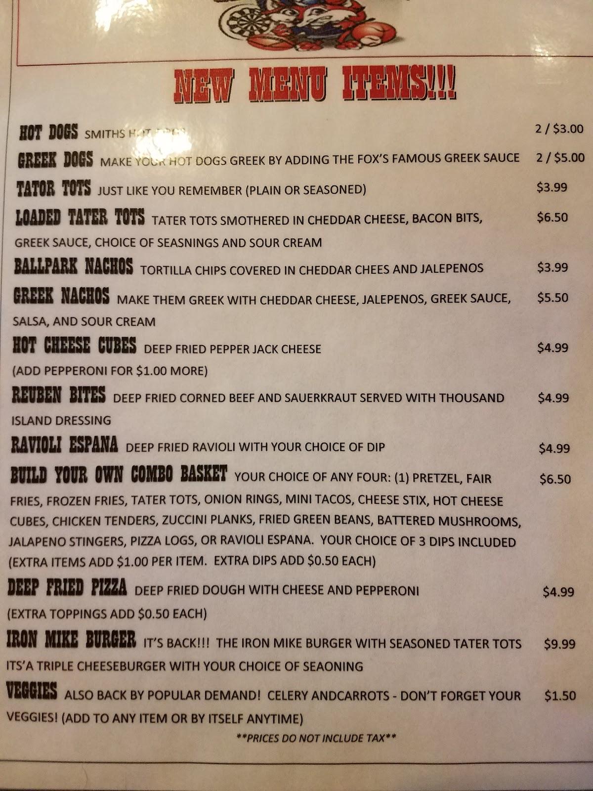 Menu at Red Fox Inn pub & bar, Erie