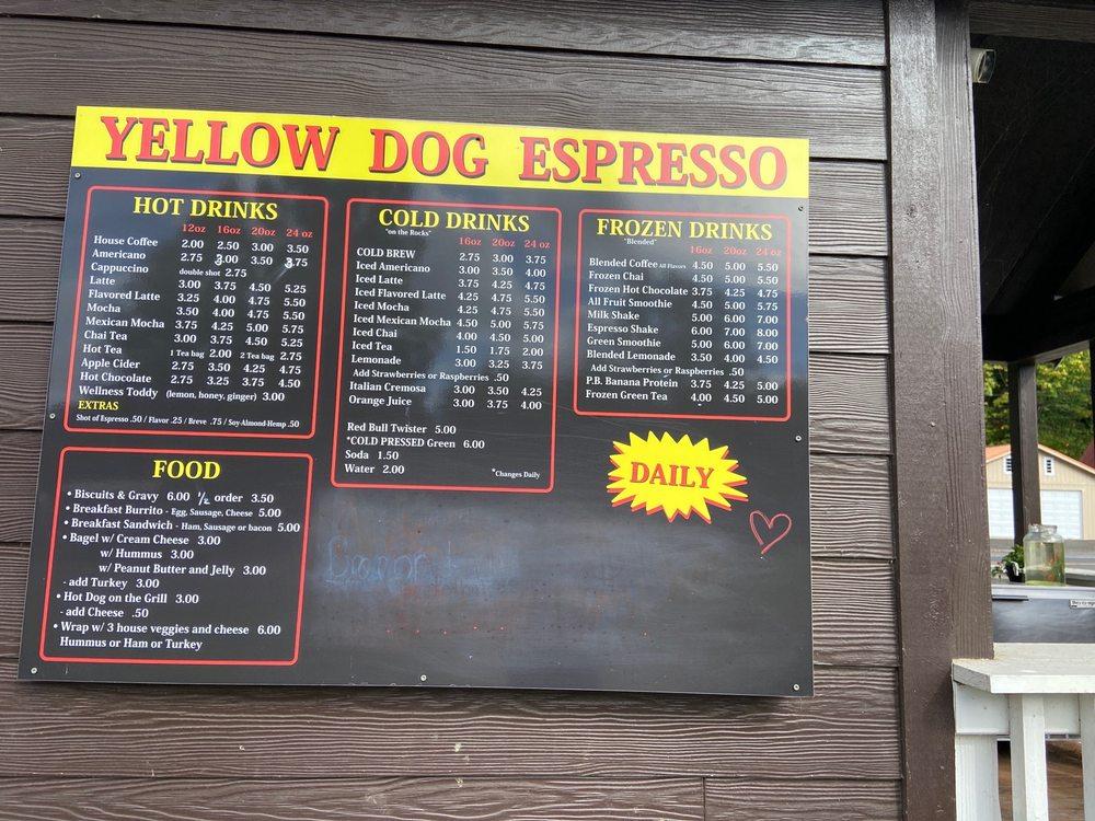 Carta de Yellow Dog Espresso, Hebo