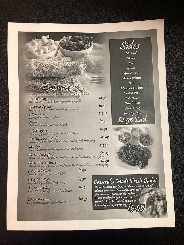 Menu at Casserole Soul Cafe, Lancaster