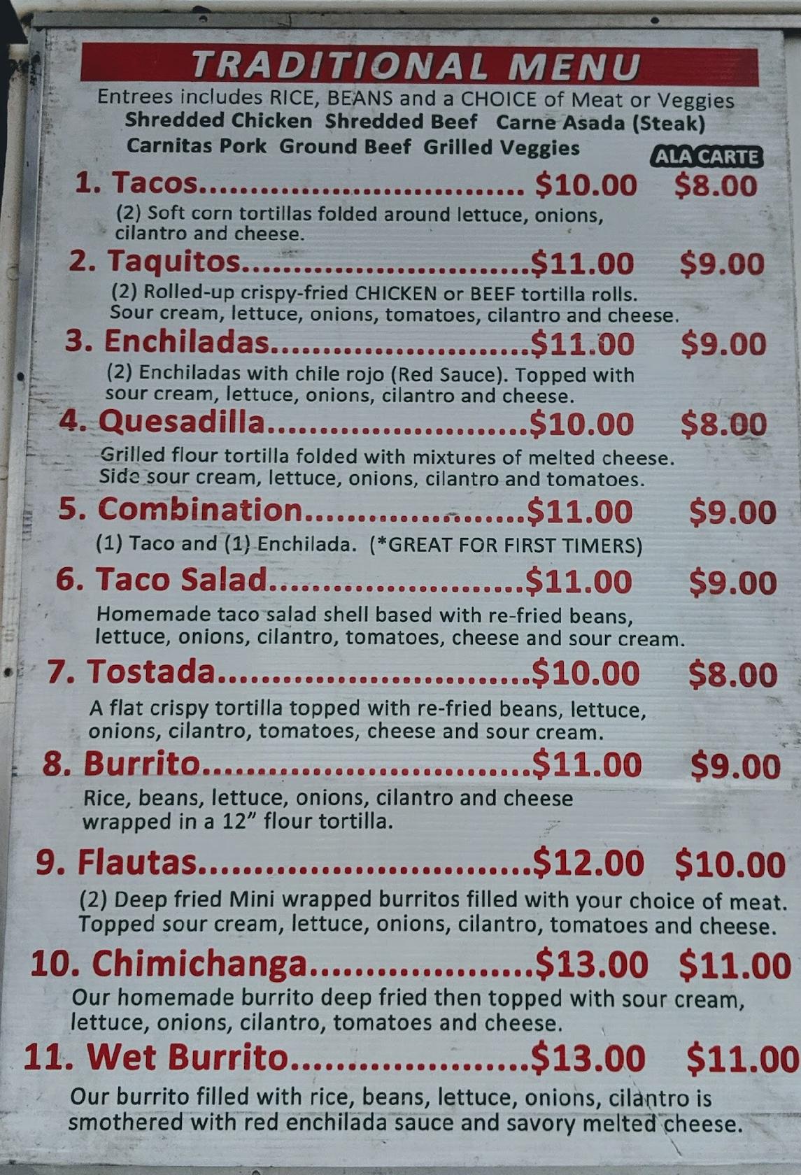 Menu at Maria Bonita Lunchwagon restaurant, Kailua