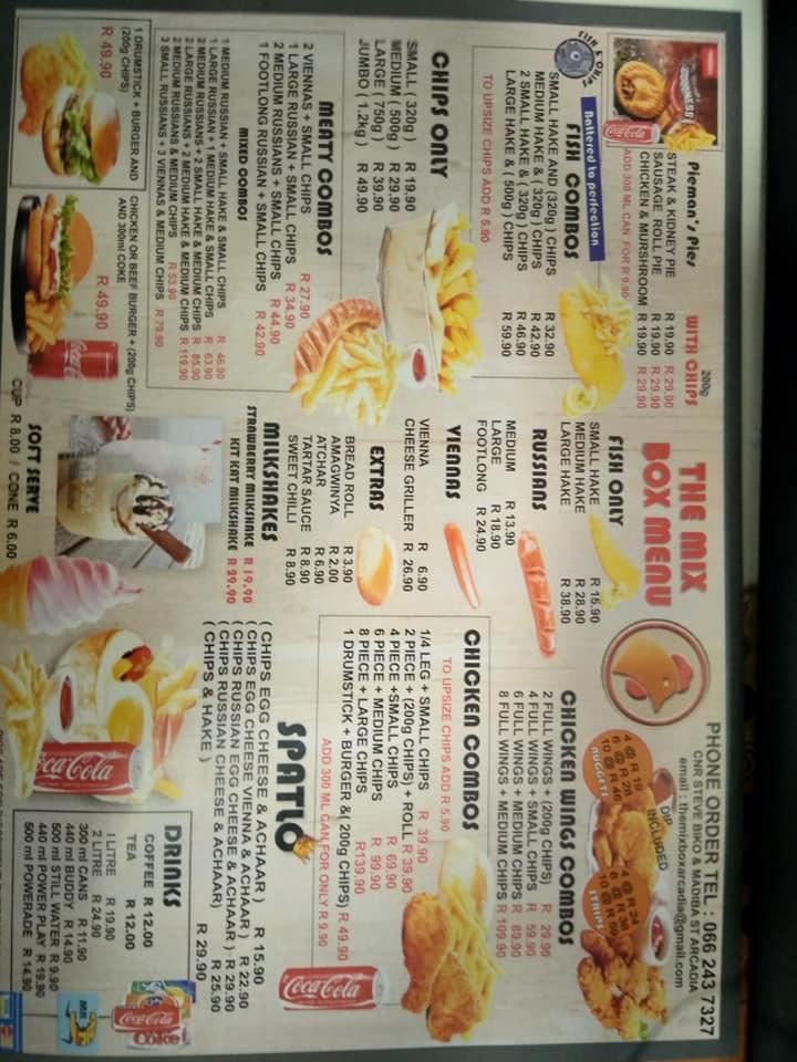 Menu at The Fish & Chips Co Arcadia Tel 0662437327, Pretoria