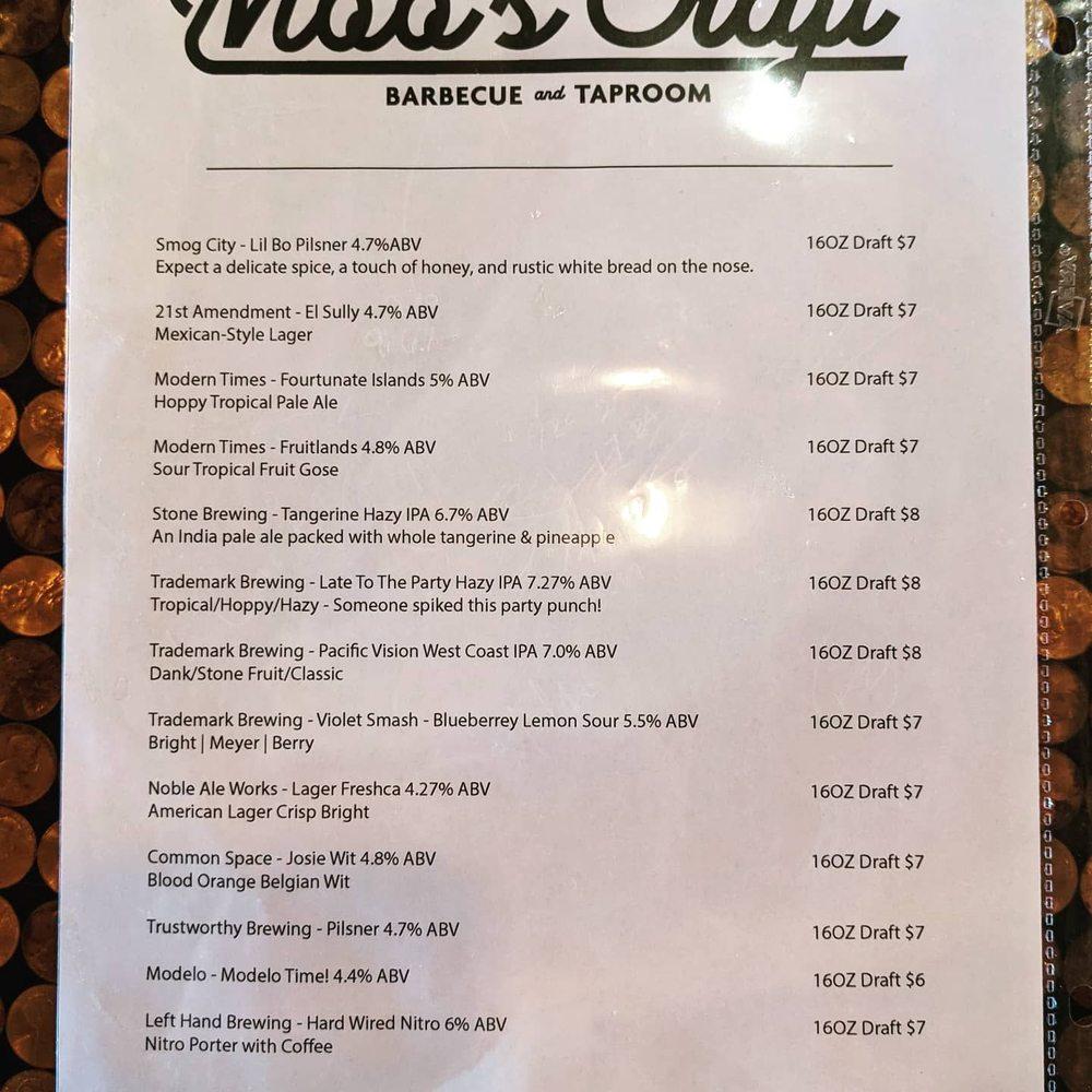 Menu at Moo's Craft Barbecue, Los Angeles, N Broadway