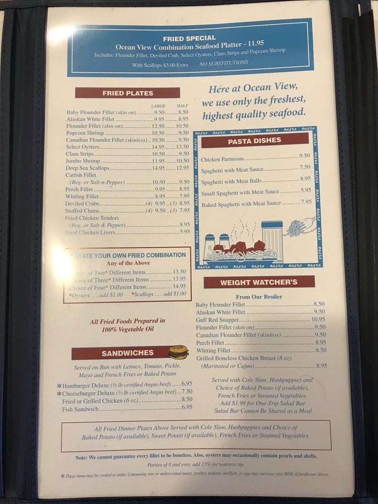 Menu at Ocean View Seafood restaurant, Lexington