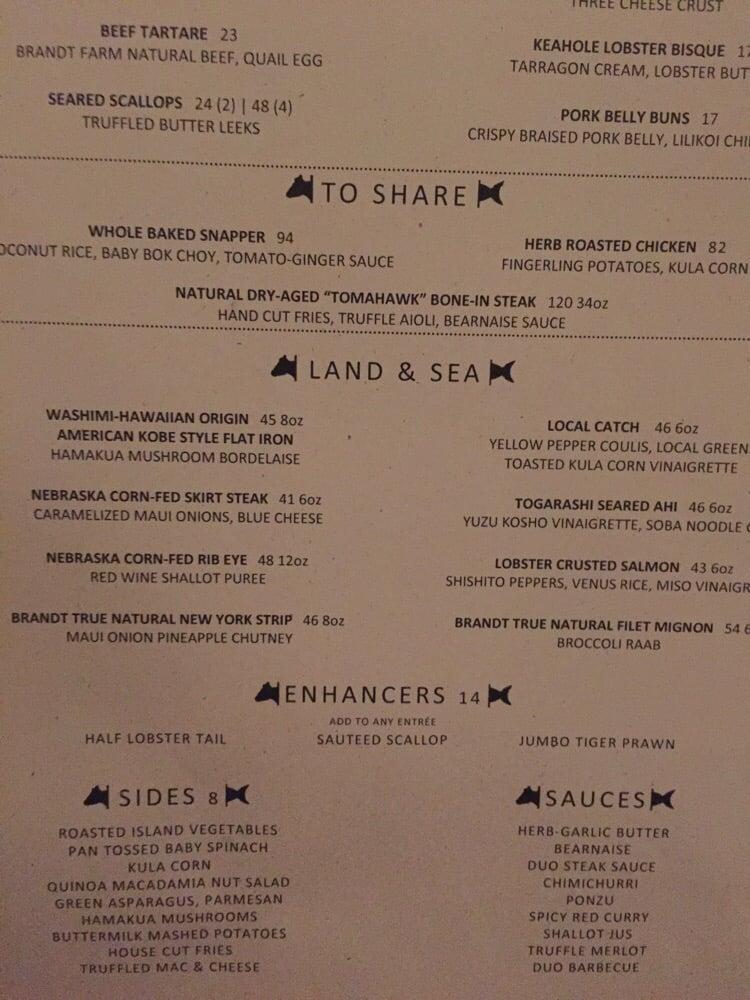 Menu at DUO Steak & Seafood steakhouse, WaileaMakena