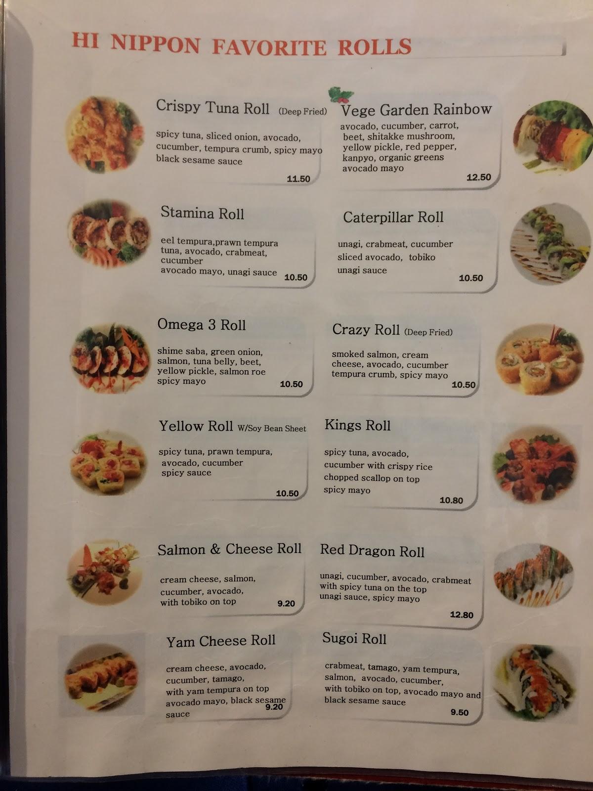 Menu au HiNippon Japanese Restaurant, Vancouver