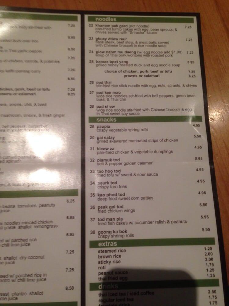 Menu at Thai Canteen restaurant, Davis