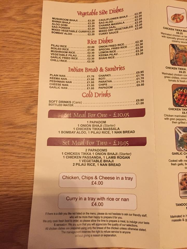 Menu at Indian Spice fast food, Whitehaven