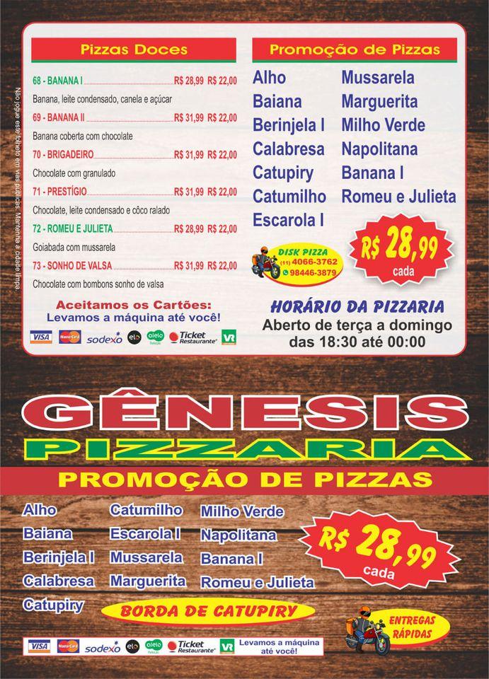 Pizzaria Genesis cardápio