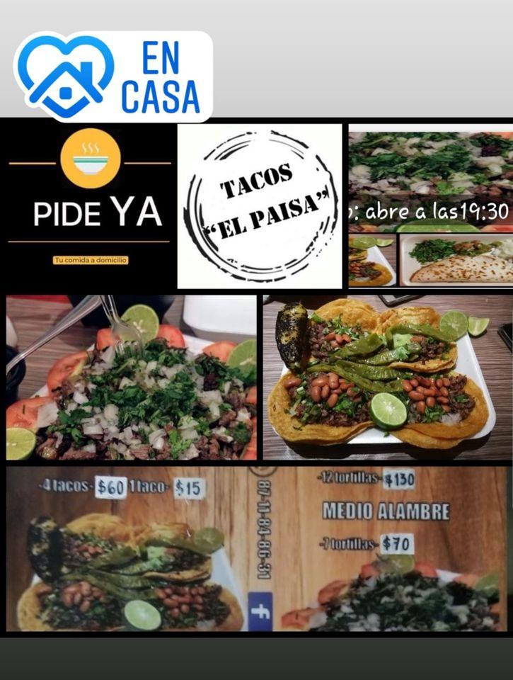 Menu at Tacos "El Paisa" restaurant, Matamoros