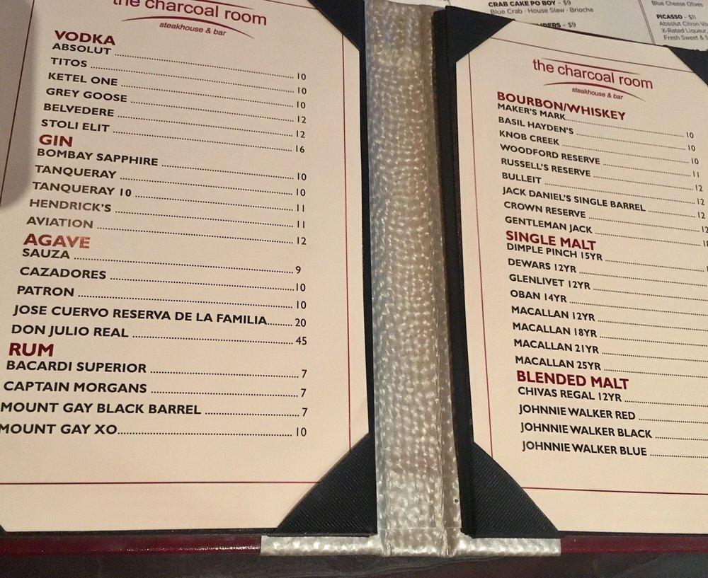 Menu at The Charcoal Room steakhouse, Las Vegas, W Sahara Ave