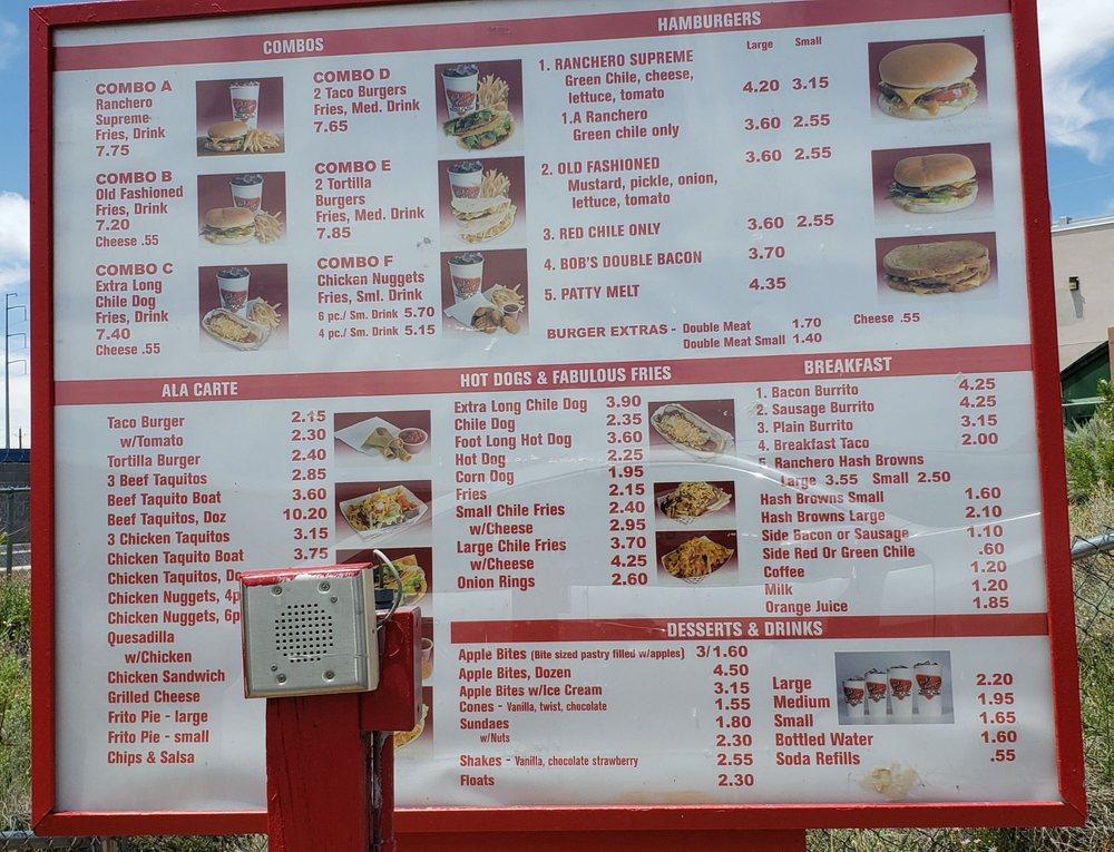 Menu at Bob's Burgers restaurant, Rio Rancho, Southern Blvd SE