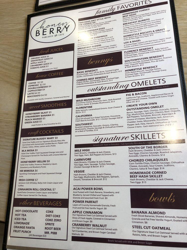Menu at Honey Berry Pancakes and Cafe, Lombard