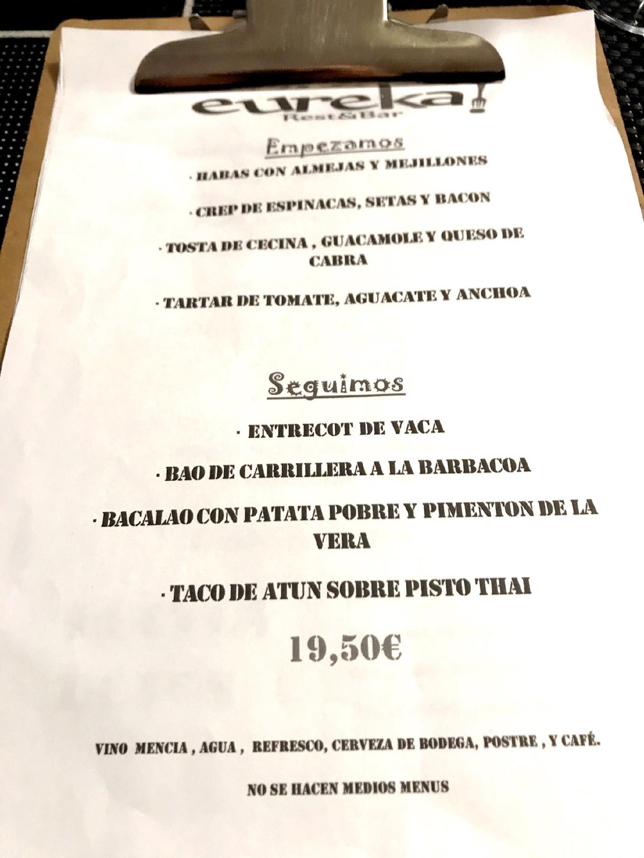 Carta de eureKa Rest&Bar, Ponferrada