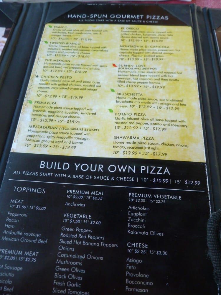 Menu at Peppino's Oven pizzeria, Oakville
