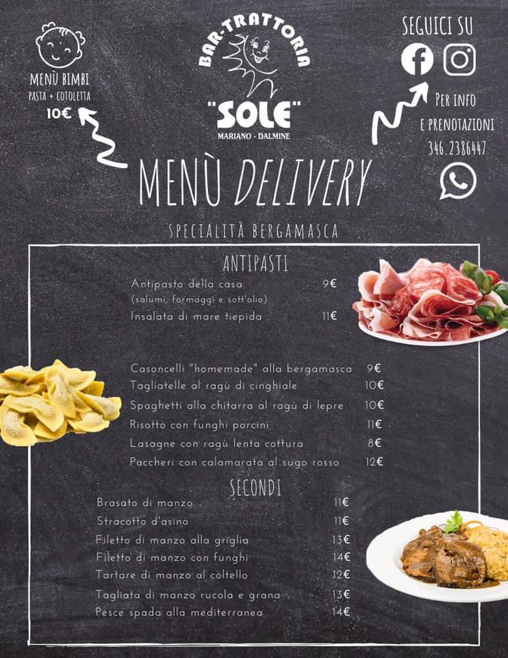 Menu at Trattoria Sole restaurant, Dalmine